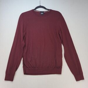 BOSS Crewneck Sweater Mens Size M Deep Red Virgin Wool Italian Yarn Knit
